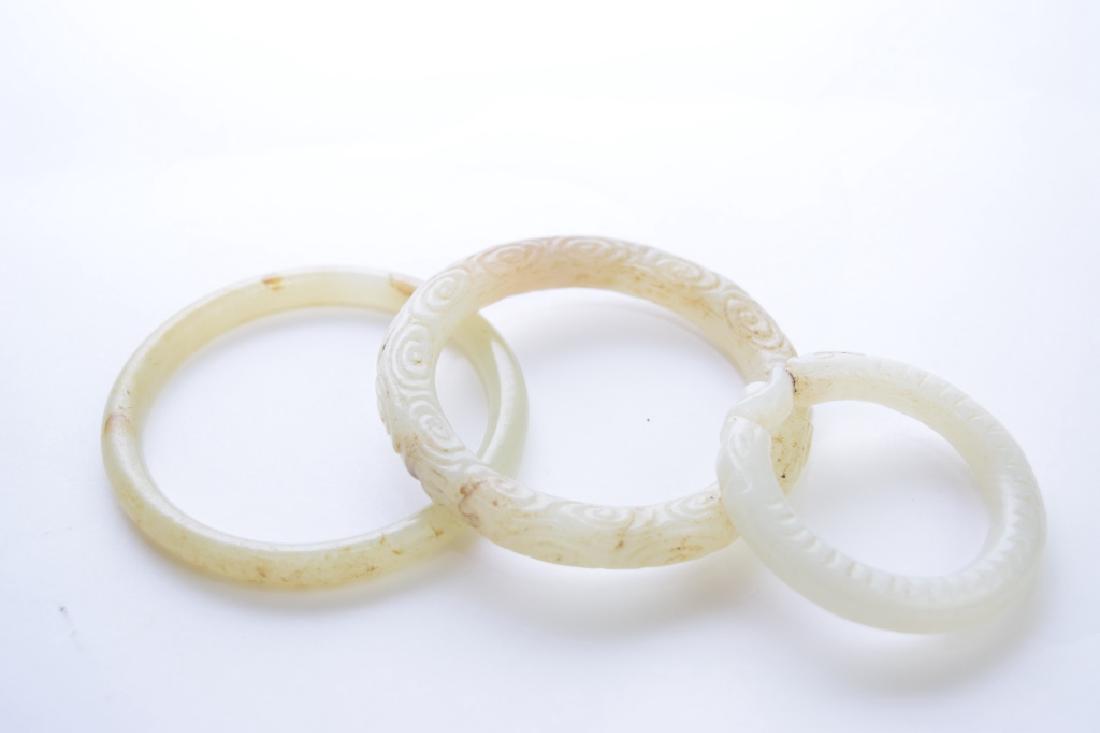 Three Chinese Jade Carved Bangle Bracelets (1 of 1)