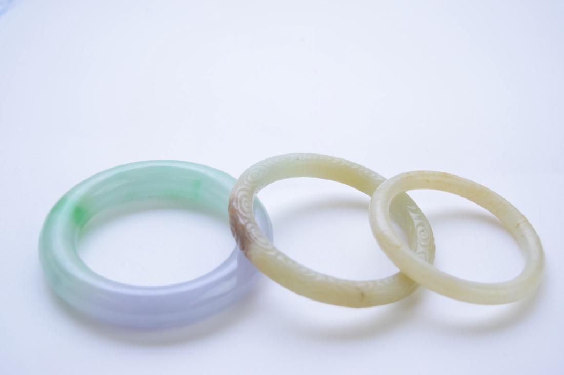 Three Chinese Jade Carved Bangle Bracelets (1 of 1)