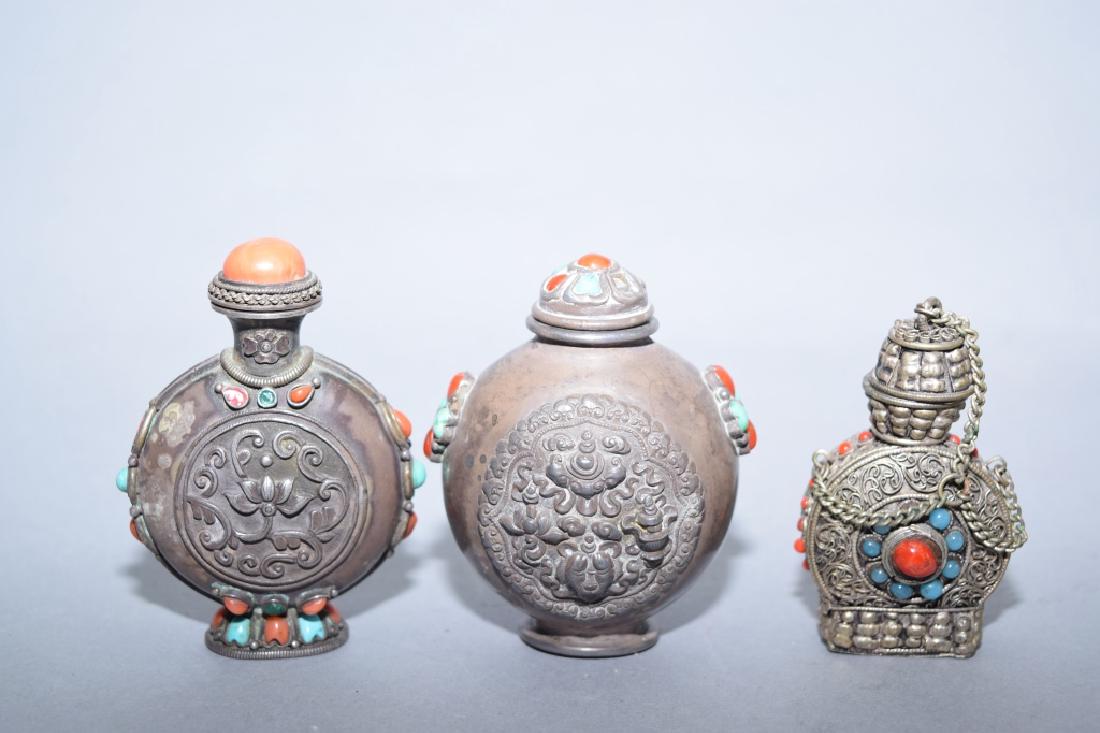 Three Late Qing Tibetan Silver Snuff Bottles (1 of 2)