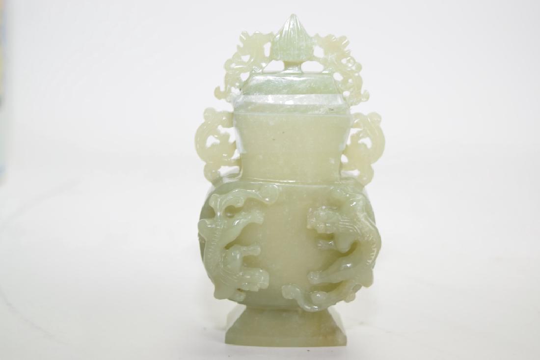 Chinese Green Jade Carved Covered Vase (1 of 3)