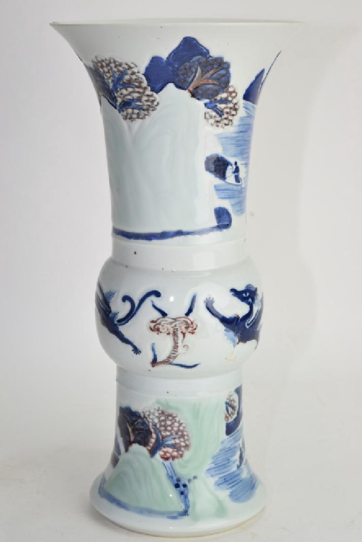 Kangxi Chinese Blue and White Iron Red Gu Vase (1 of 14)