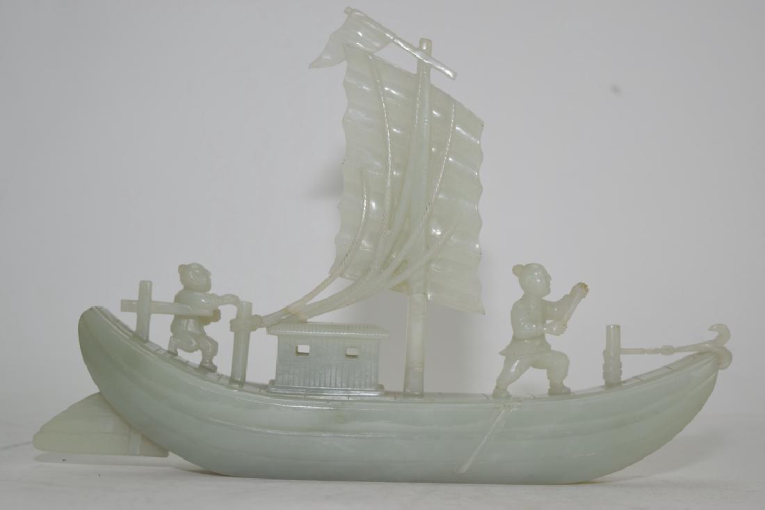 Chinese Greenish White Jade Carved Boat (1 of 7)
