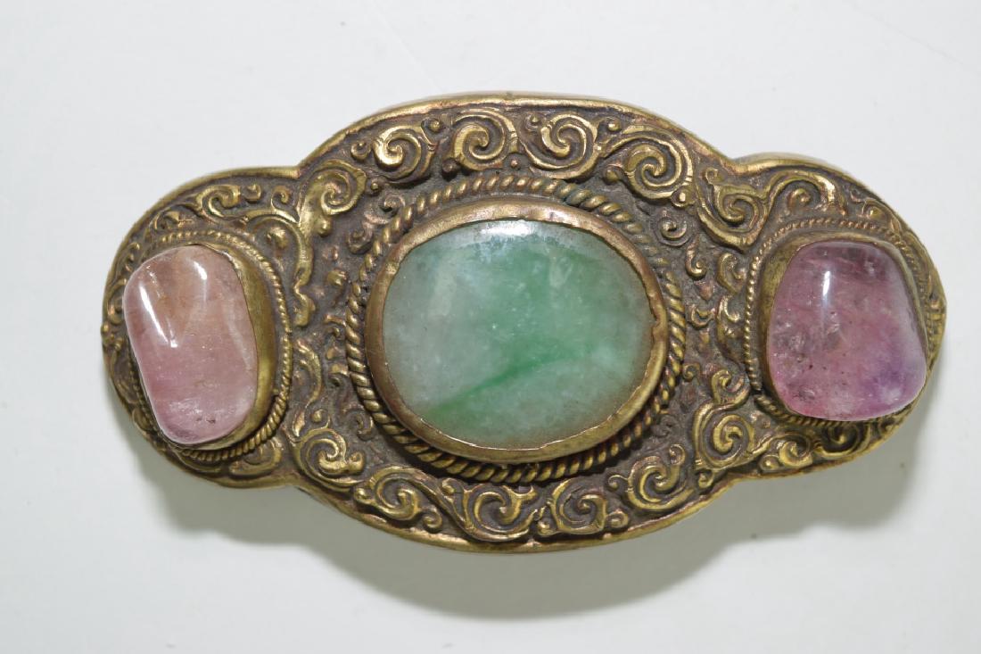 Chinese Gilt Bronze Precious Stone Inlaid Belt Buckle (1 of 3)