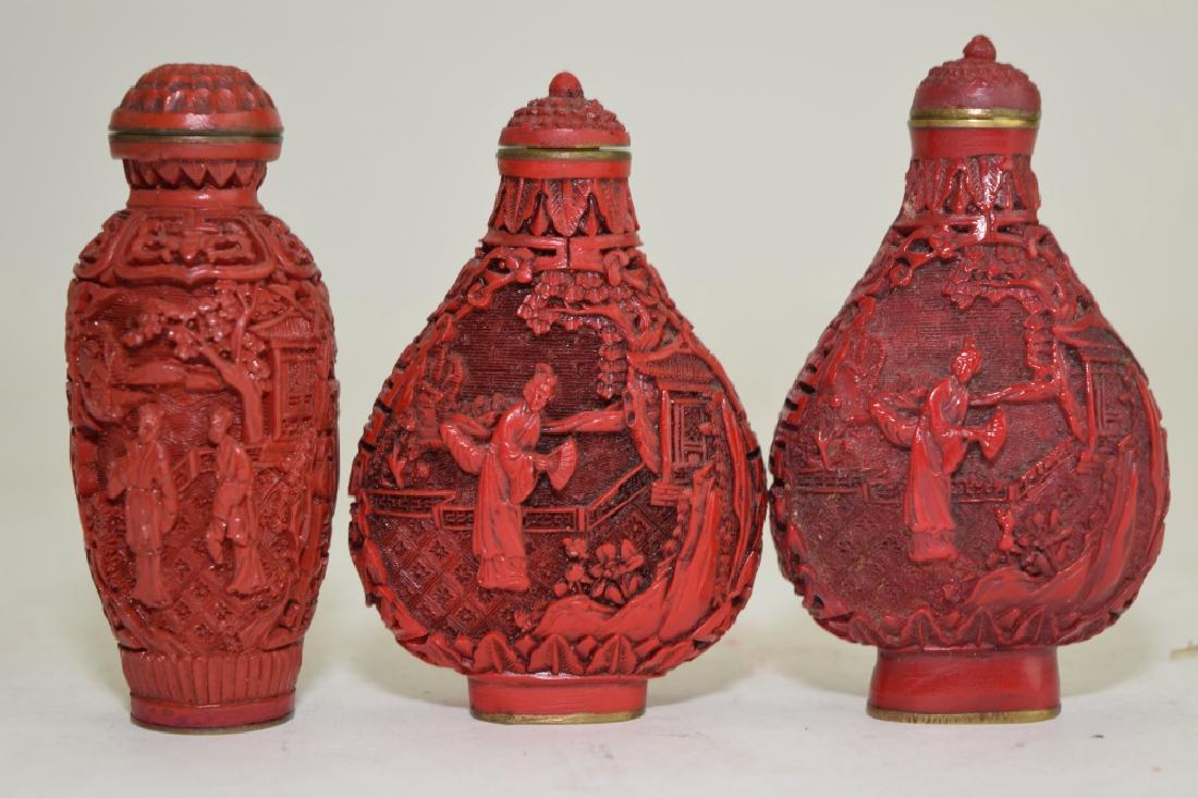 Three Chinese Cinnabar Carved Snuff Bottles (1 of 3)