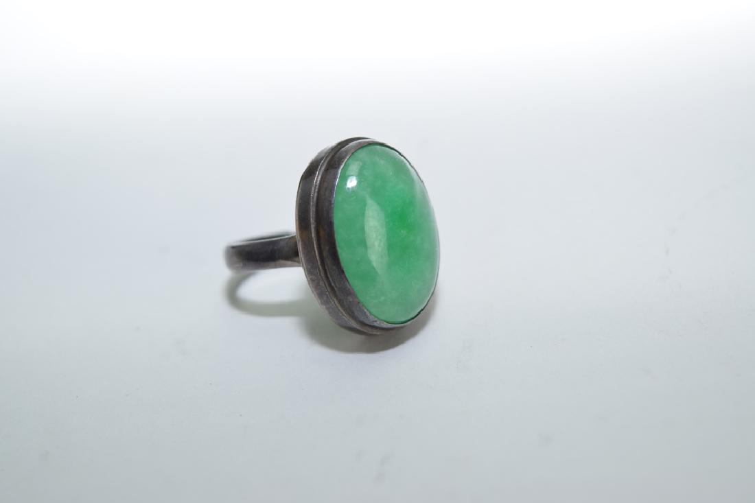 Chinese Jadeite Inlaid Silver Ring (1 of 2)