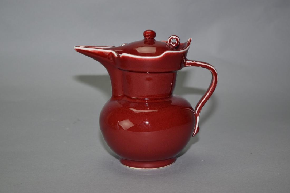 Chinese Red Glaze Monk Hat Water Pot (1 of 3)