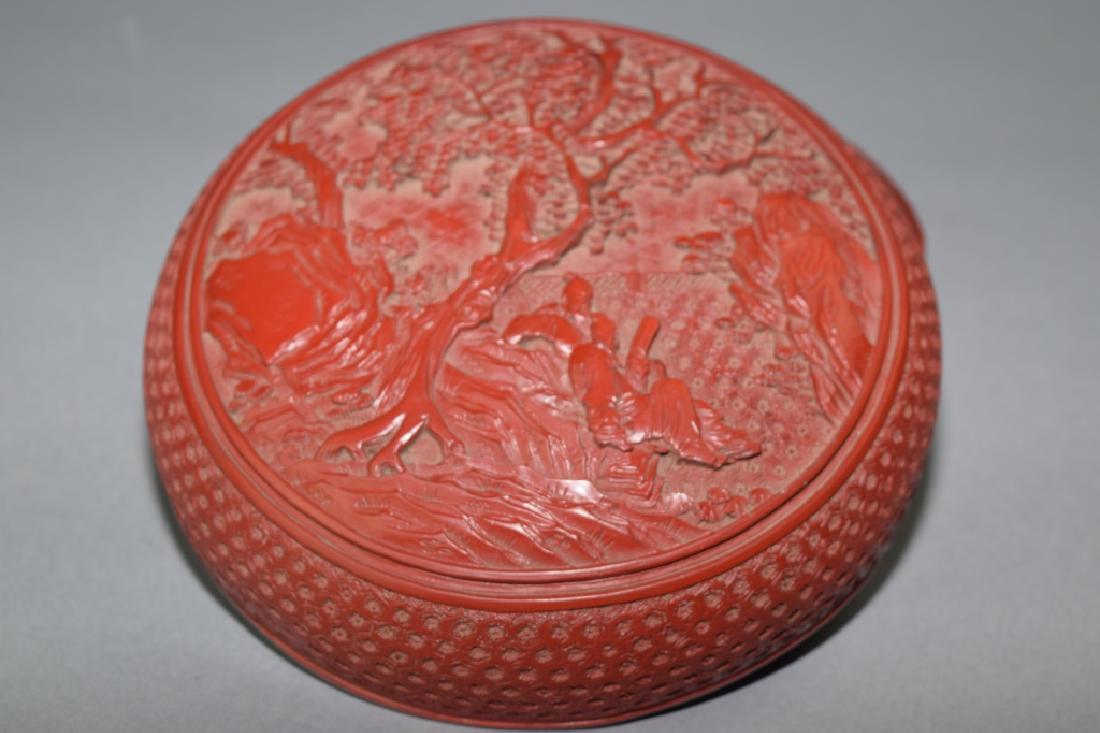 Chinese Cinnabar Carved Round Box (1 of 1)