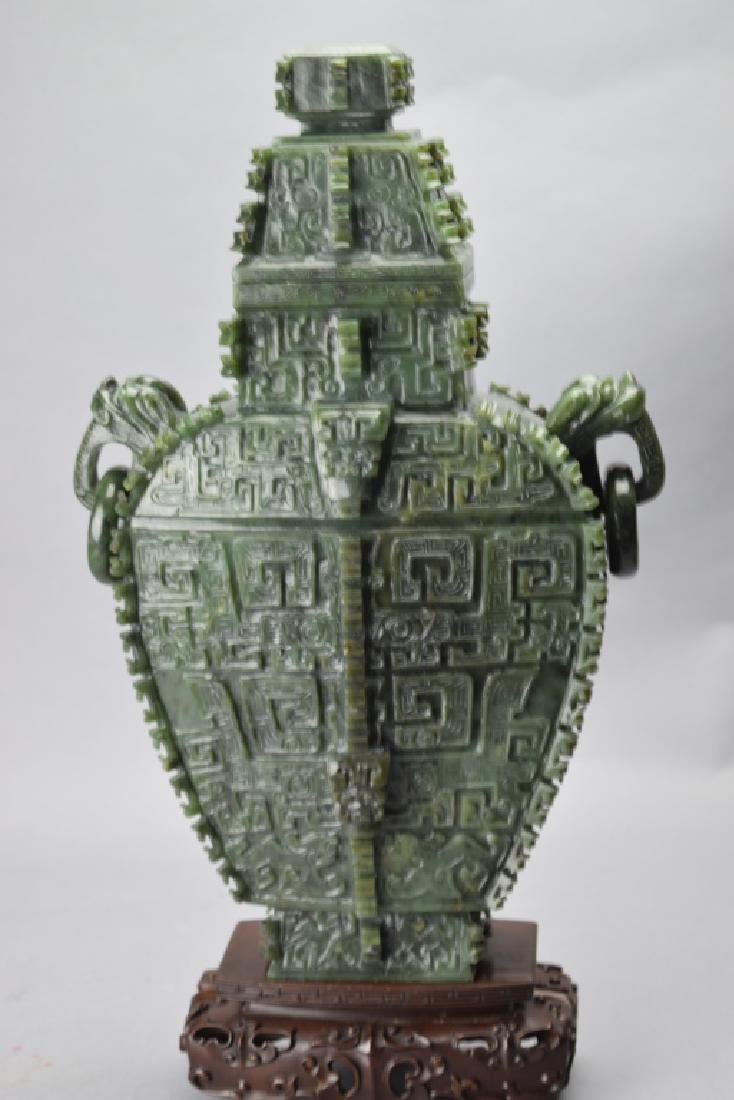 Qing Chinese Spinach Jade Carved Lei with Stand (1 of 11)