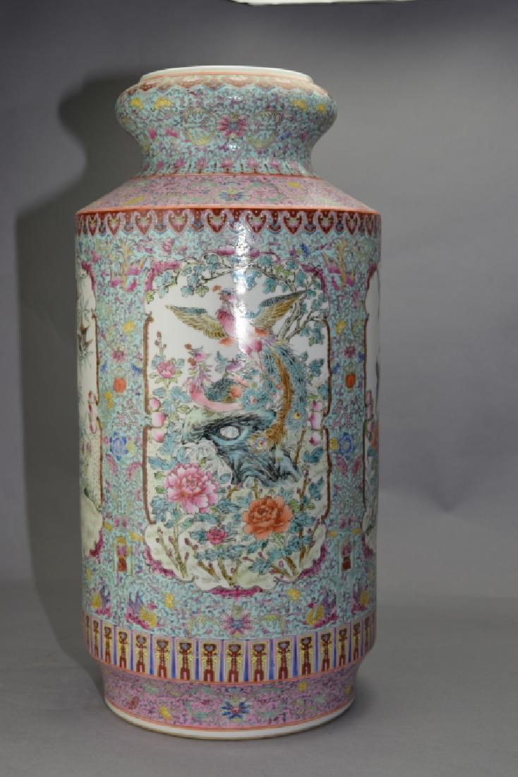 Large 1950-70s Chinese Famille Rose Vase: Large 1950-70s Chinese famille rose vase. 21.5in. Age wear.