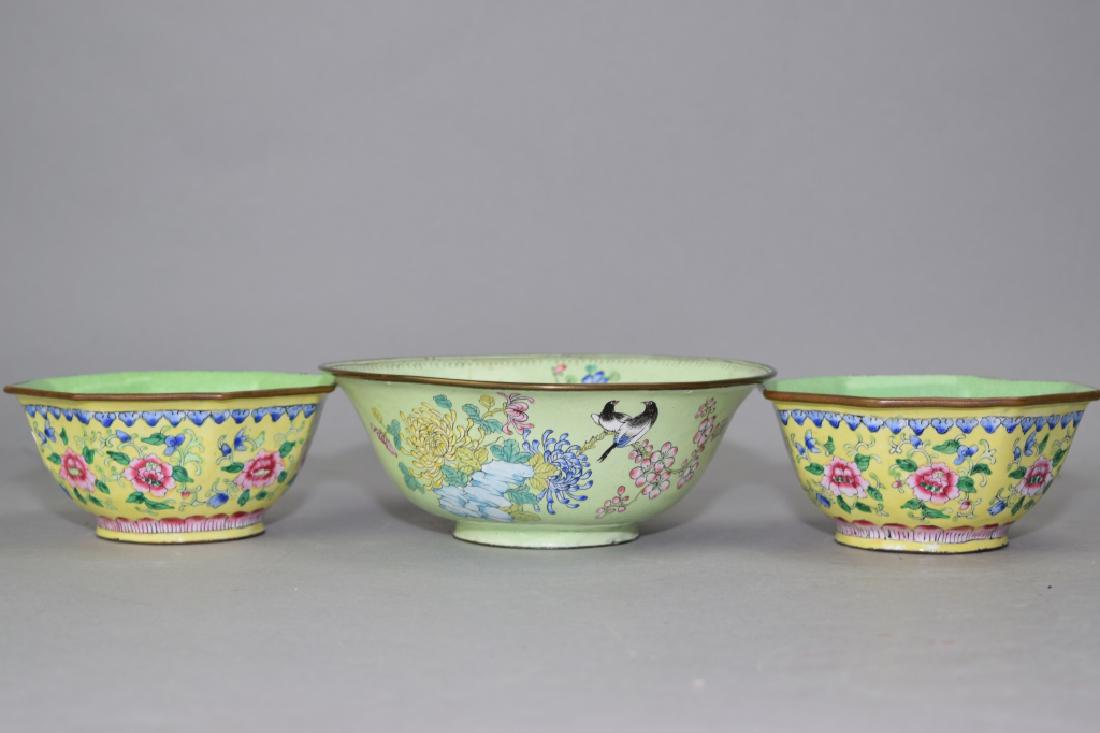Three Chinese Enamel over Bronze Bowls (1 of 6)