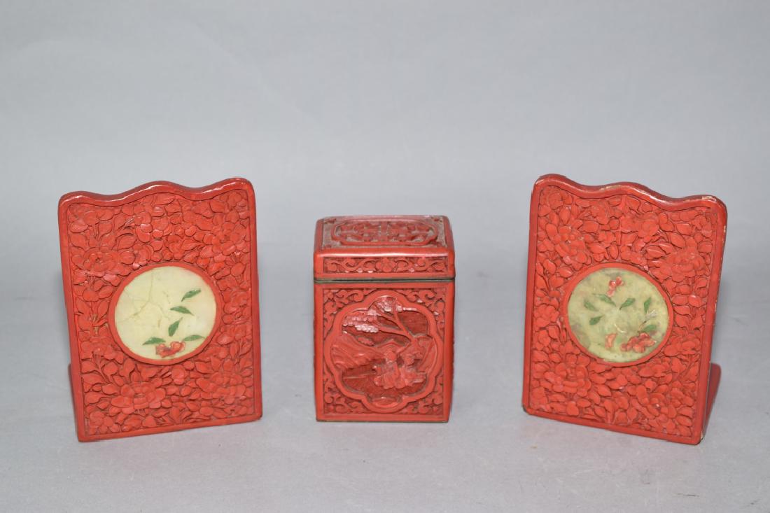 Three Chinese Cinnabar Carved Objects (1 of 1)