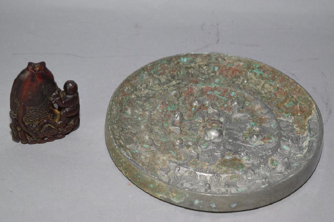 Tang Style Bronze Mirror and Snuff Bottle (1 of 1)