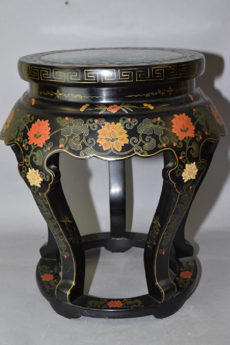Republic Chinese Painted Lacquer Cloisonne Stool: Republic Chinese painted lacquer cloisonne stool. 15.5in. Age wear.