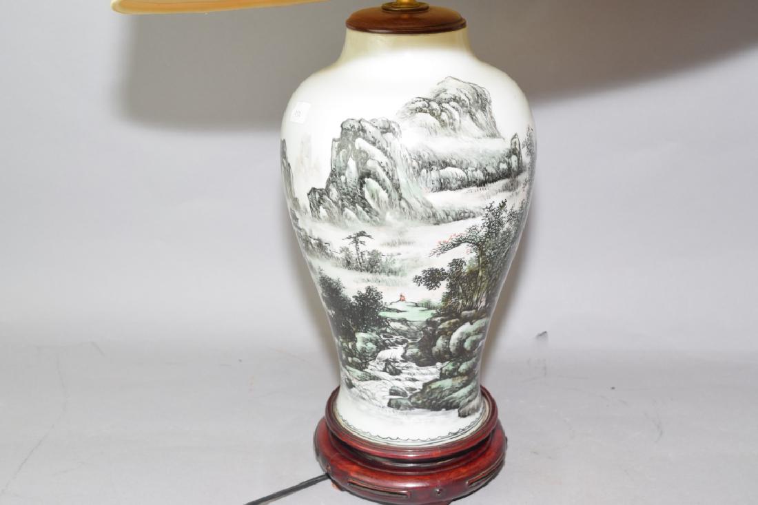 1950s Chinese Ink Glaze Vase Lamp, Wang YunQuan: 1950s Chinese ink glaze vase lamp, signed Wang YunQuan. 30.5in. Drilled.
