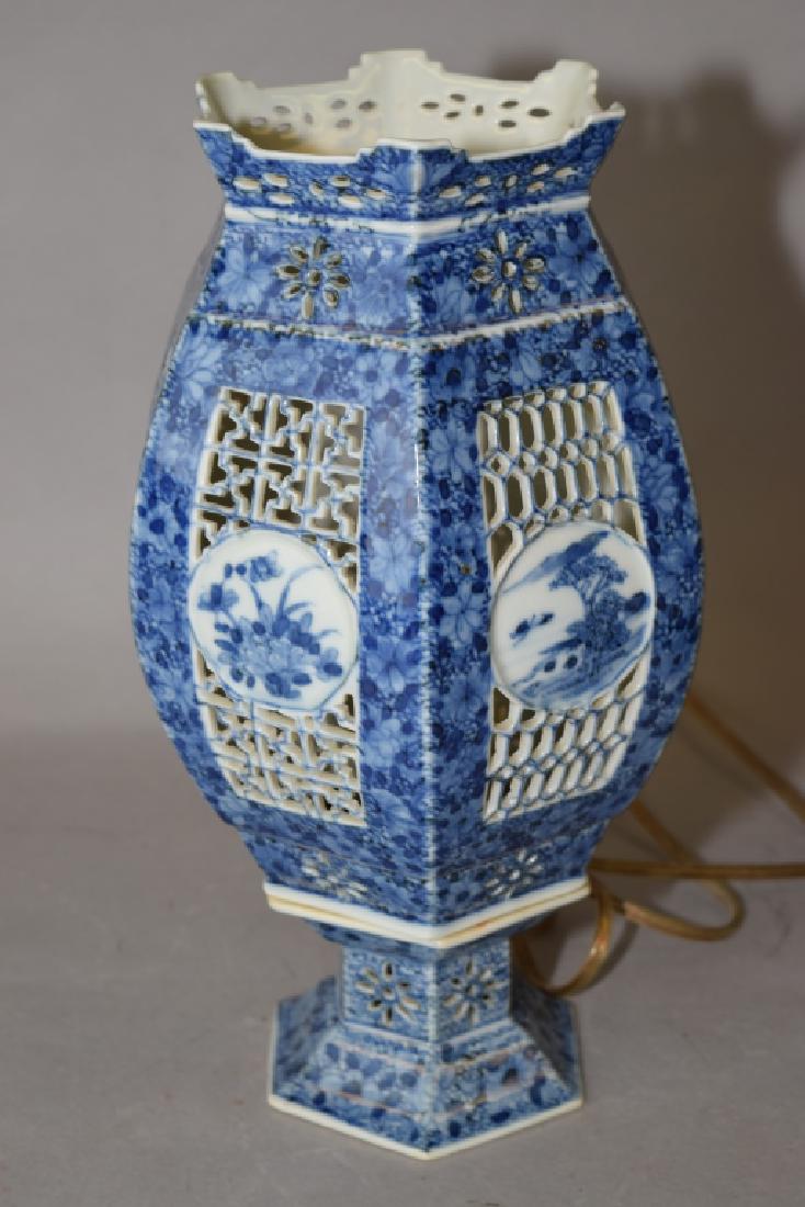19th C. Chinese B&W Hundred Flowers Lamp (1 of 6)