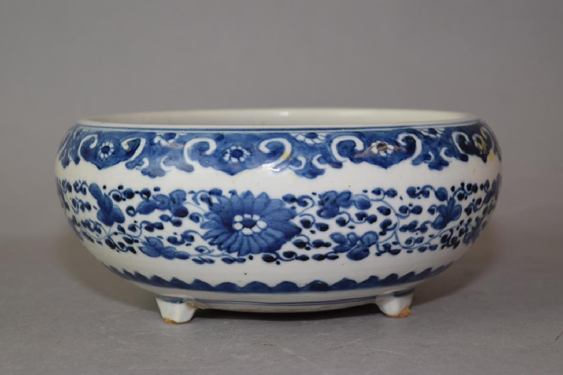 Republic Chinese Blue and White Incense Burner: Republic Chinese blue and white incense burner. 8in. Age wear.
