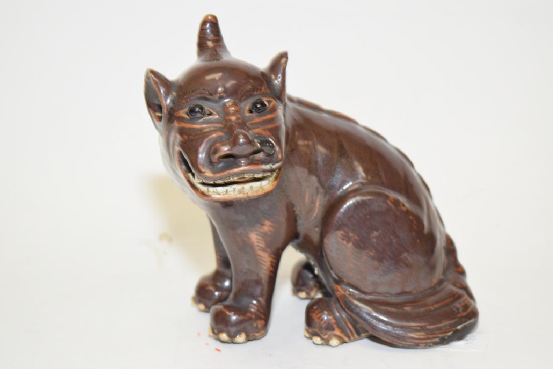 Late Qing Chinese Paste Glaze Sacred Animal: Late Qing Chinese paste glaze sacred animal. 6.5in. Age wear.