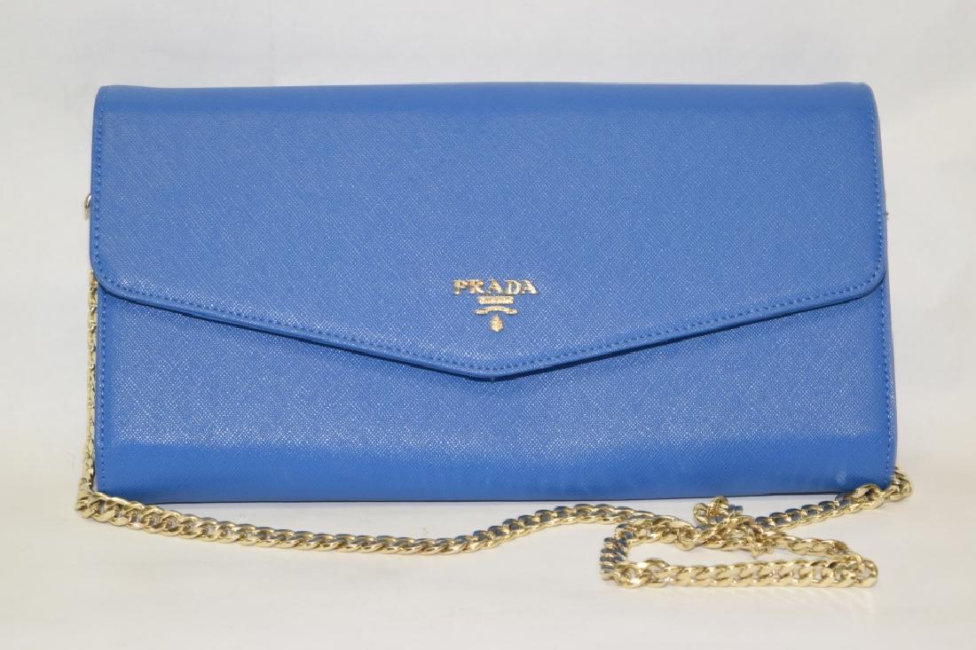 Authentic Blue Prada Leather Shoulder Wallet: Authentic blue Prada leather shoulder wallet