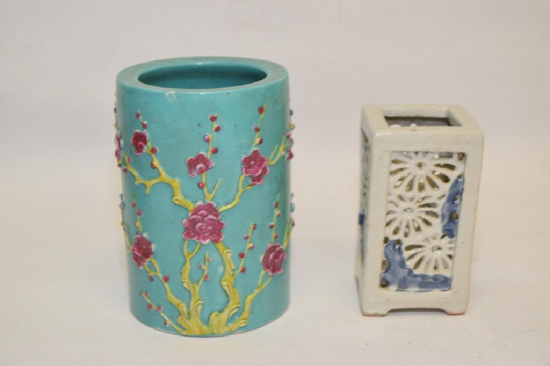 Two 19th C. Chinese Famille Rose and B&W Brush Pot (1 of 2)