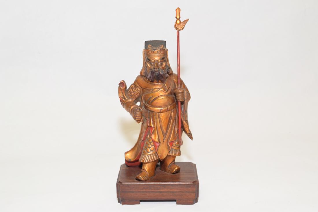 19th C. Chinese Gilt Wood Carved Zhou Cang: 19th C. Chinese gilt wood carved Zhou Cang. 9.5in. Age wear.