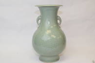 Mid-Qing Chinese Pea Glaze Low Relief Carved Vase