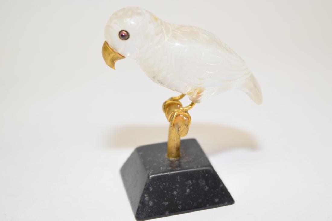 19th C. Chinese Crystal Carved Ruby Inlay Parrot: 19th C. Chinese crystal carved ruby inlay parrot. 2.5in. Age wear.