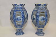 Pair of 19-20th C. Chinese Blue and White Lamps