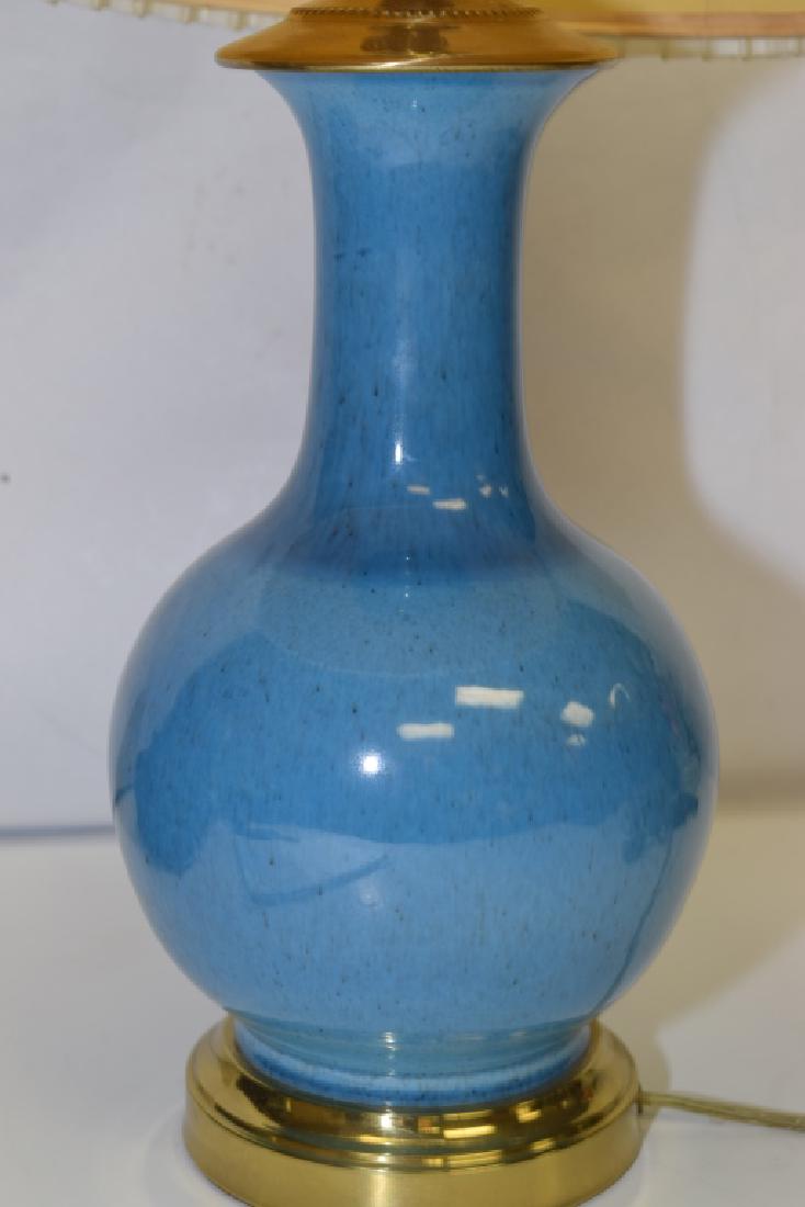 Chinese Faux Robbin's Egg Glaze Vase Lamp: Chinese faux Robbin's egg glaze vase lamp. 12in. Age wear.