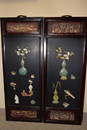 Pair of Chinese Cloisonne & Soapstone Hongmu Plaqu