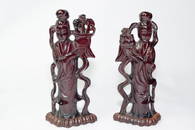 Pair of 18-19th C. Chinese Dark Amber Carved Maide
