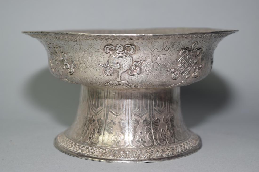 18-19th C. Chinese Tibetan Silver Carved Offering Plate (1 of 6)