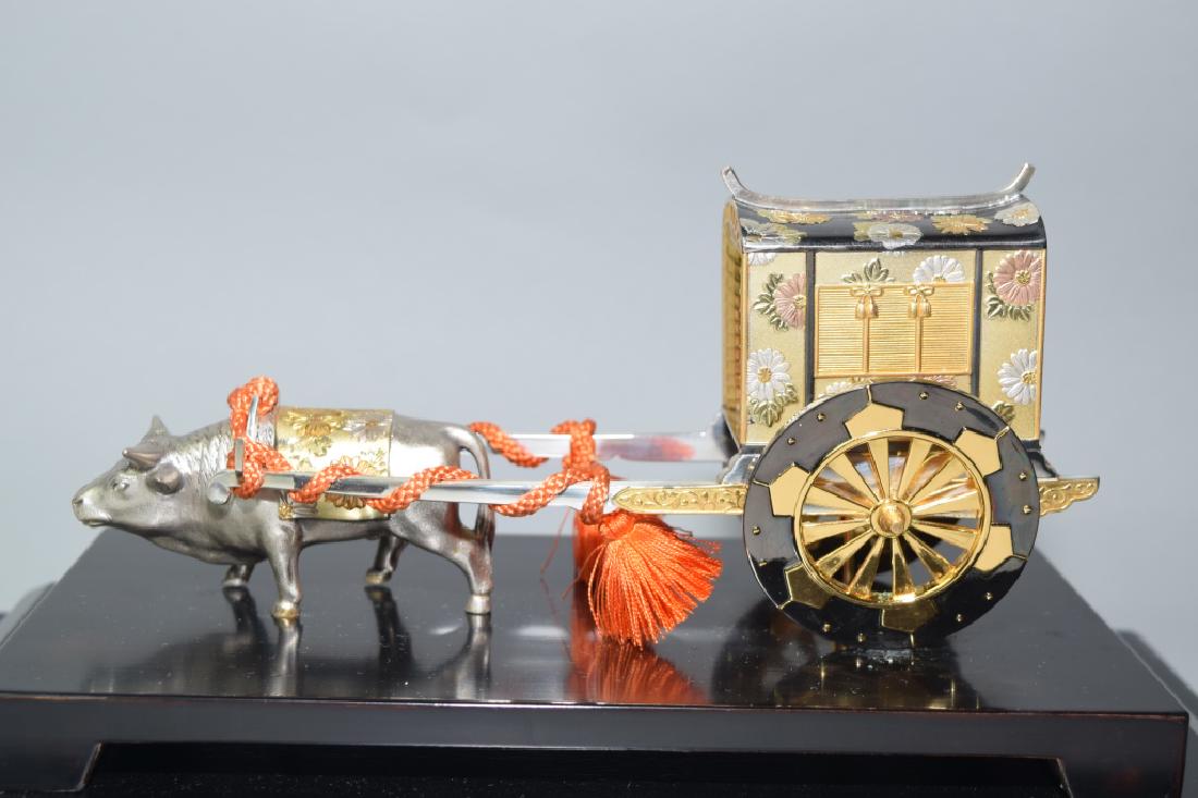 Japanese Sterling Silver Ox Pulled Cart: Japanese sterling silver ox pulled cart. 8in.