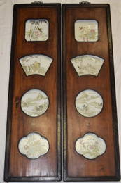 Pair of 19th C. Chinese Famille Verte Plaque Scree