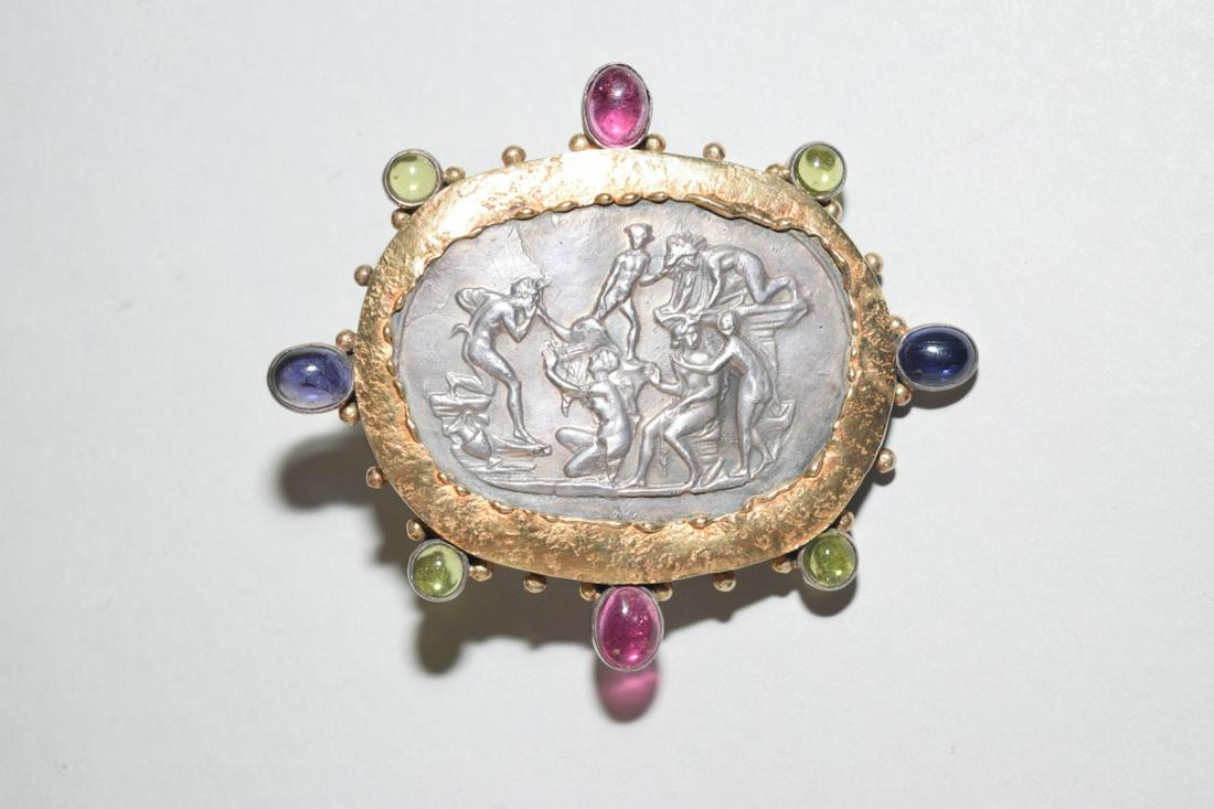 Tourmaline Inlay Silver Brooch (1 of 3)