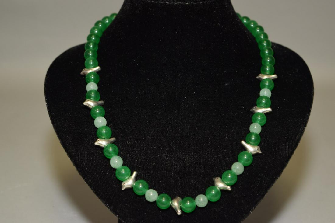 Green Quartz and Silver Bird Beads Necklace (1 of 2)