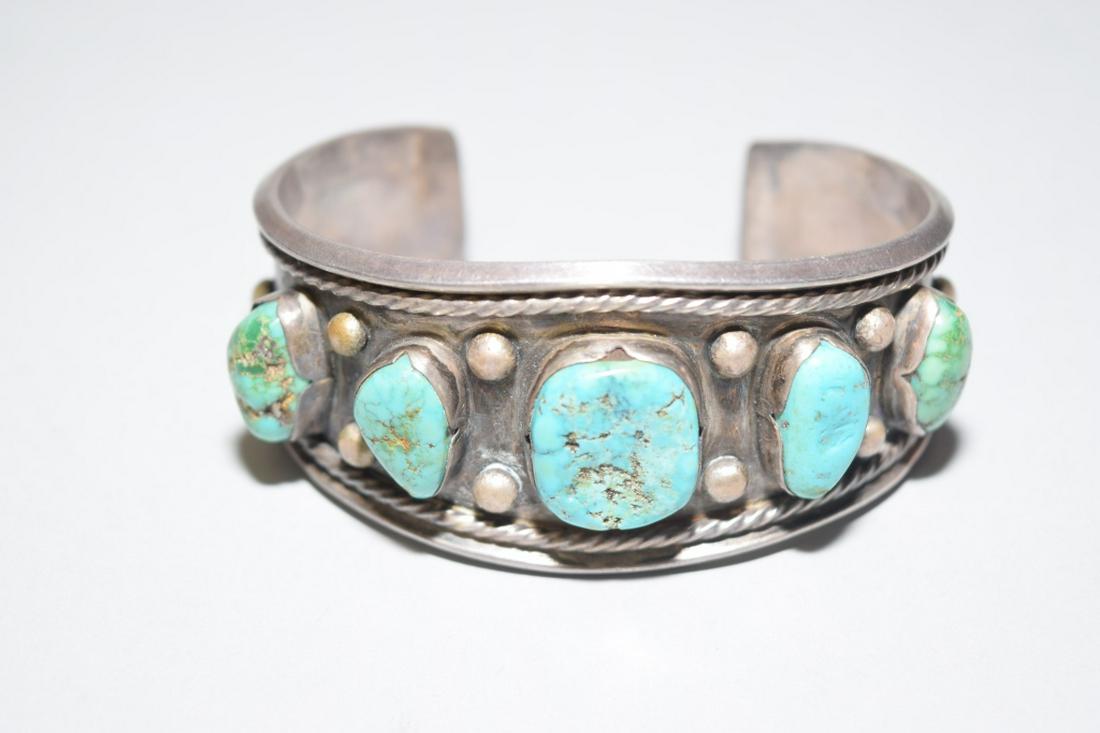 Turquoise Inlay Silver Bangle Bracelet (1 of 3)