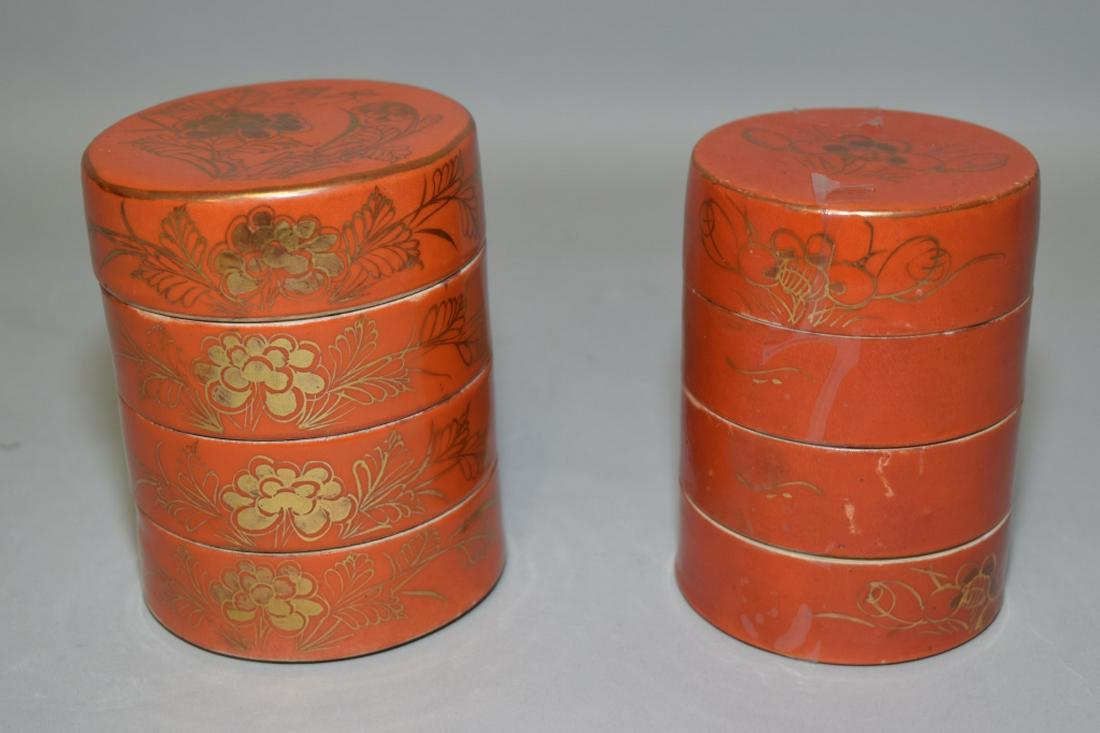 Two Republic Chinese Iron Red Glaze Snack Boxes (1 of 3)