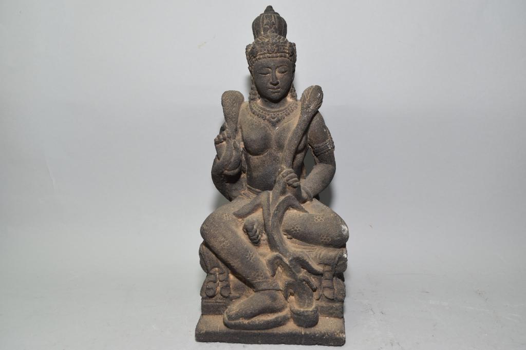 Hindu or Nepalese Sandstone Carved Buddha: Hindu or Nepalese sandstone carved buddha. 10.5in.