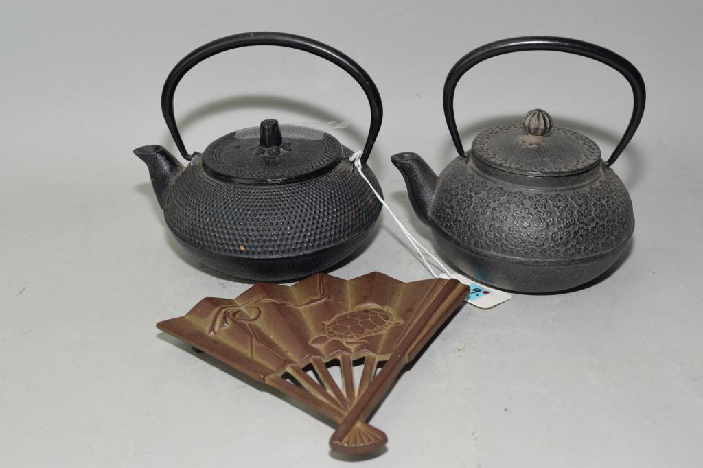 Group of Japanese Metal Tea Pot and Stand: Group of Japanese metal tea pot and stand. Size varies.