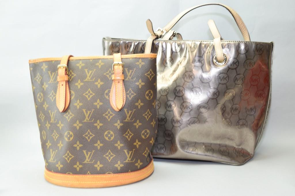 Louis Vuitton Style Bucket Bag and Michael Kors Tote: Louis Vuitton style bucket bag and Michael Kors tote. *Note: We do not guarantee the authenticity of the bag.