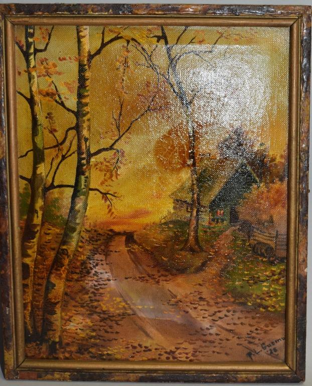 Country Road Oil Painting Signed P.L. Gusmu 1928 (1 of 3)