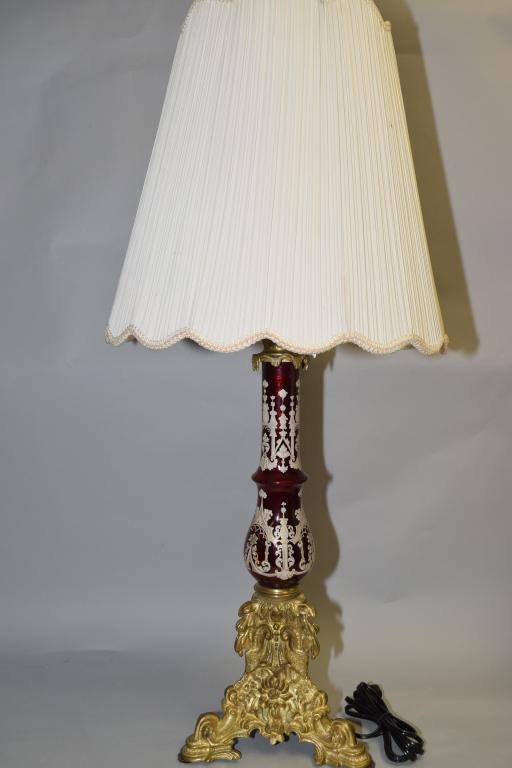 19th C. Bohemian Bronze and Ruby Glass Lamp (1 of 5)