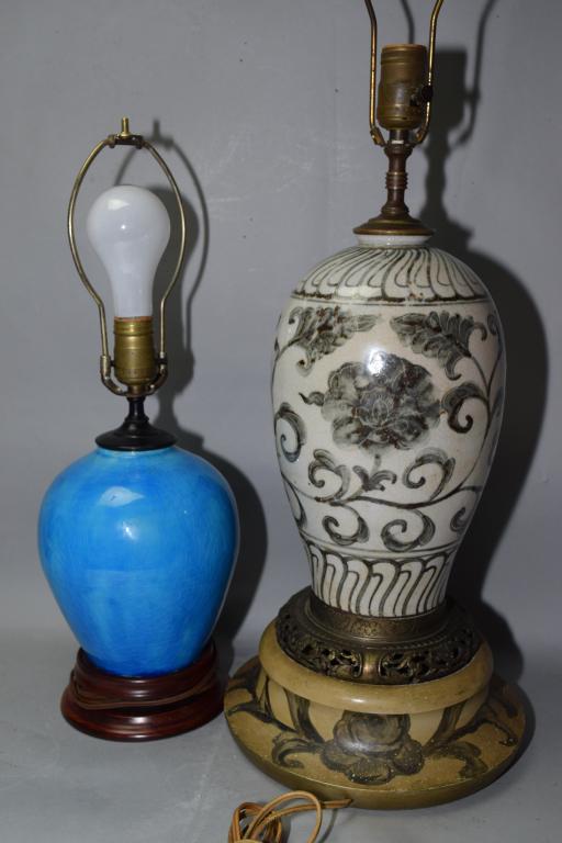 Two Asian Style Glazed Vase Lamps (1 of 3)