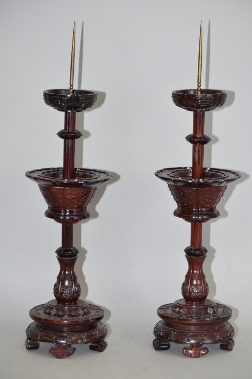 Pr. of Chinese Hongmu Carved Candlesticks (1 of 7)