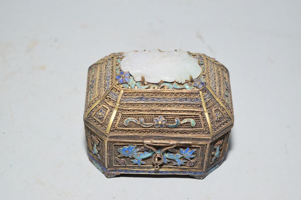 Chinese Jade Inlay Enamel over Silver Box (1 of 4)