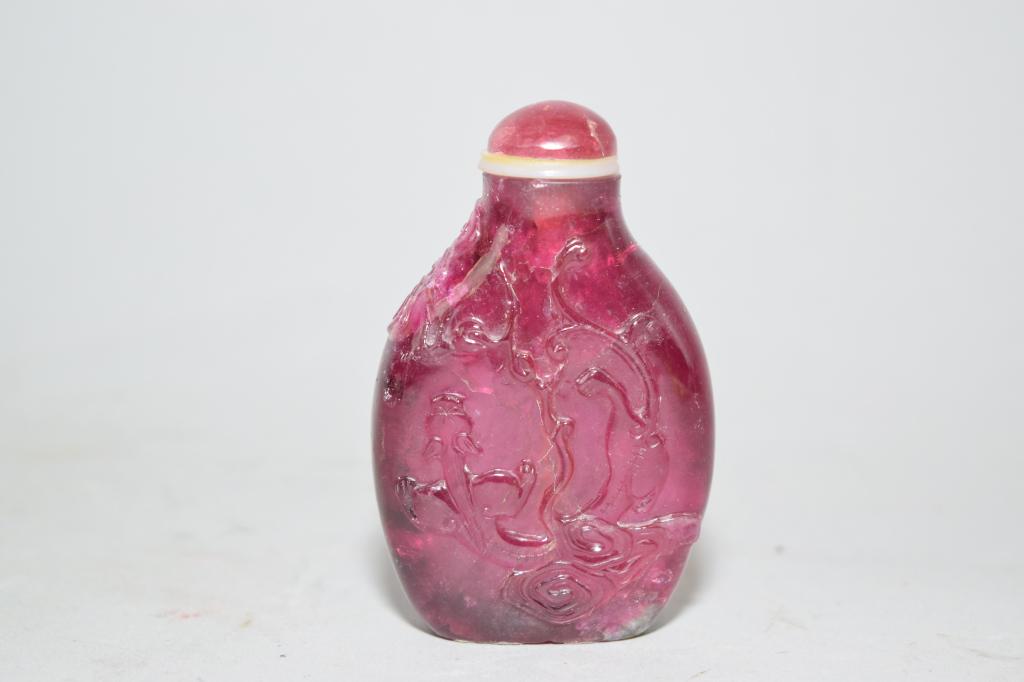 Qing Chinese Pink Tourmaline Carved Dragon Snuff Bottle (1 of 5)