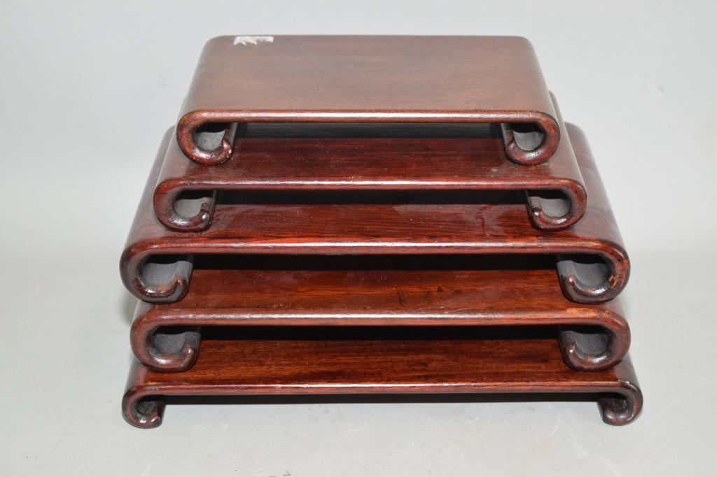 Five Chinese Hongmu Carved Stands: Five Chinese hongmu carved stands. Size varies.
