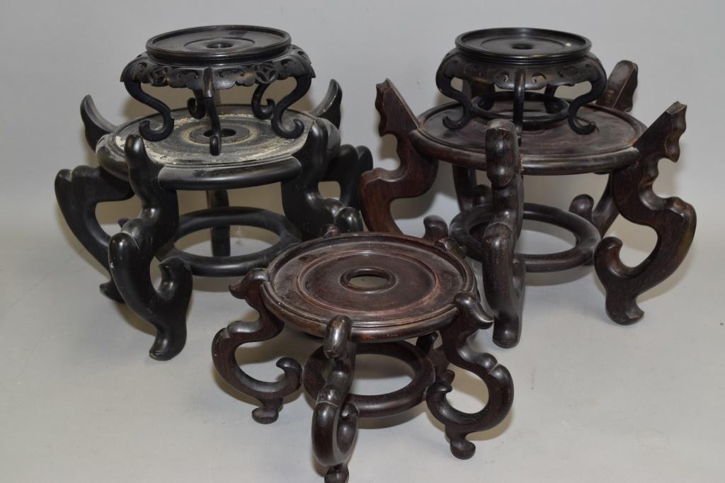 Five Chinese Hongmu Carved Stands: Five Chiense hongmu carved stands. 12in.