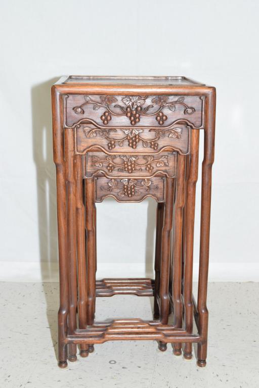 Qing Chinese Hongmu Carved Nesting Tables (1 of 4)