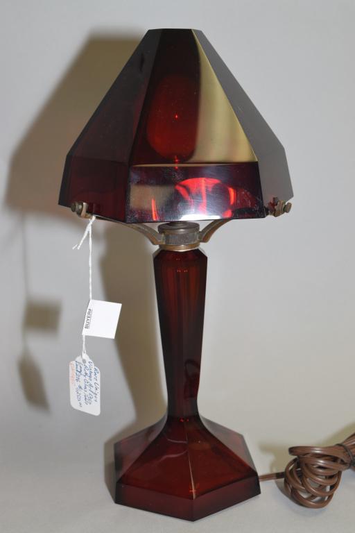 Unique Vintage Art Deco Ruby Glass Lamp (1 of 3)
